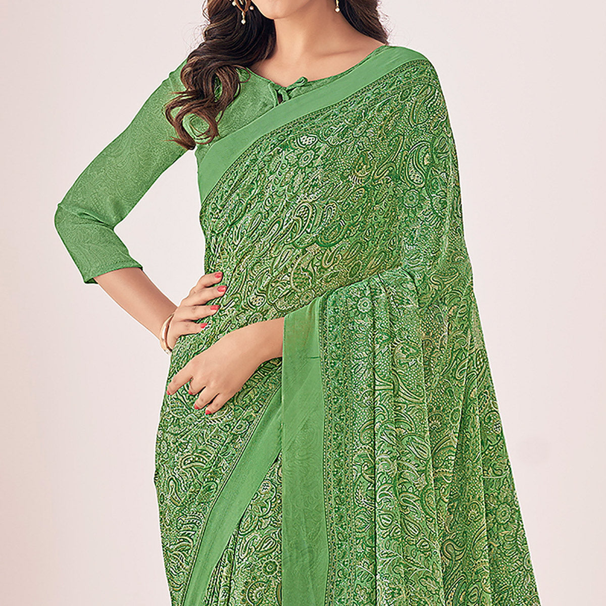 green-printed-georgette-saree-5