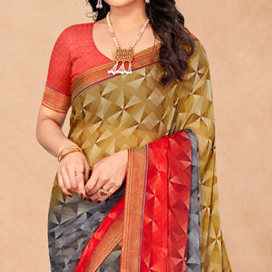 Multicolor Geometric Printed Chiffon Saree