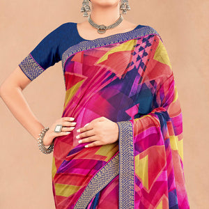 Multicolor Geometric Printed Chiffon Saree