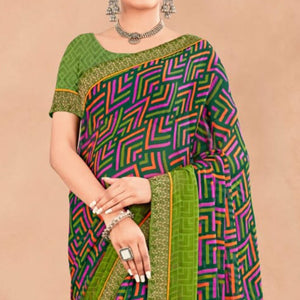 green-geometric-printed-chiffon-saree-3