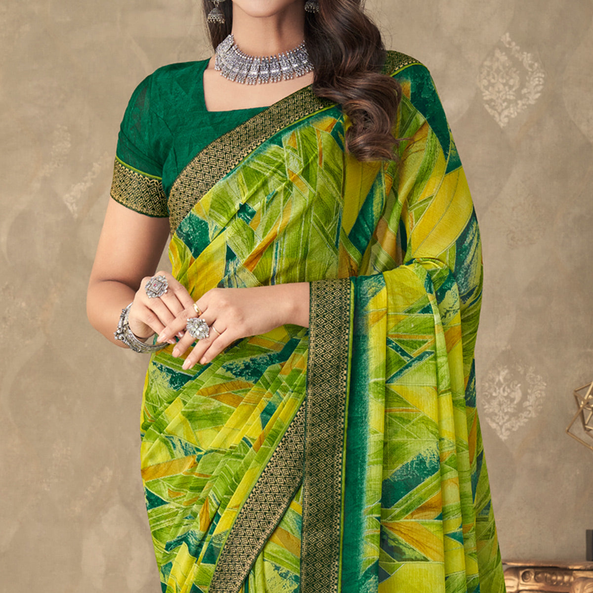 green-digital-printed-chiffon-saree-with-lace-border-1