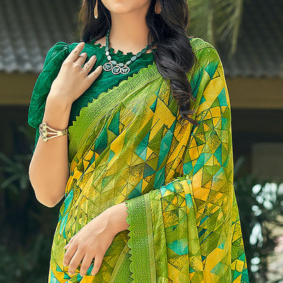 green-geometric-printed-chiffon-saree-5