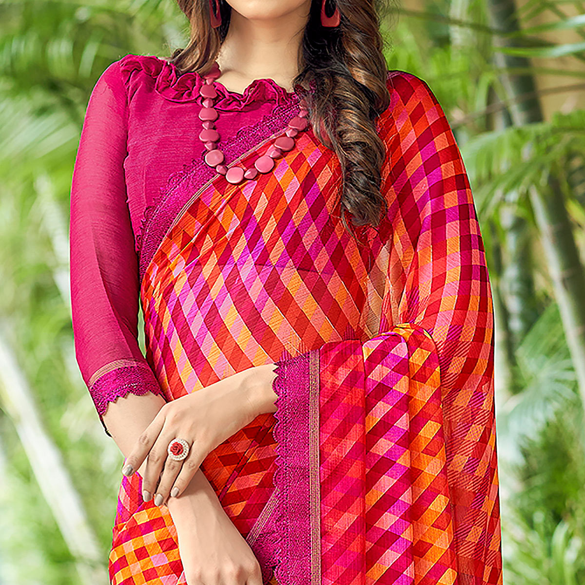 Magenta Printed Chiffon Saree