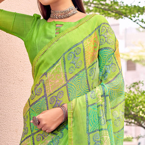 green-printed-chiffon-saree-with-tassels-2