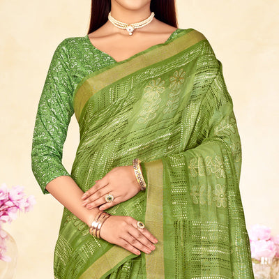 green-foil-printed-linen-silk-saree-with-tassels