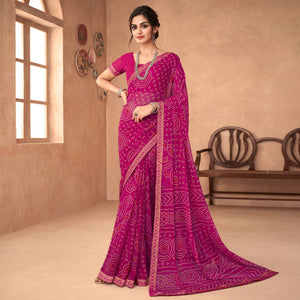 Magenta Purple Bandhani Printed Chiffon Saree