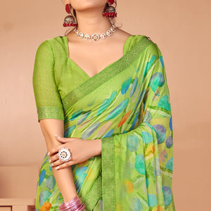 green-printed-chiffon-saree-with-lace-border