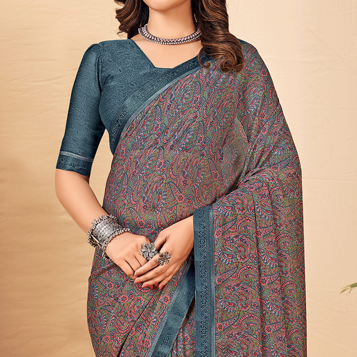 grey-floral-printed-chiffon-saree-with-lace-border-2