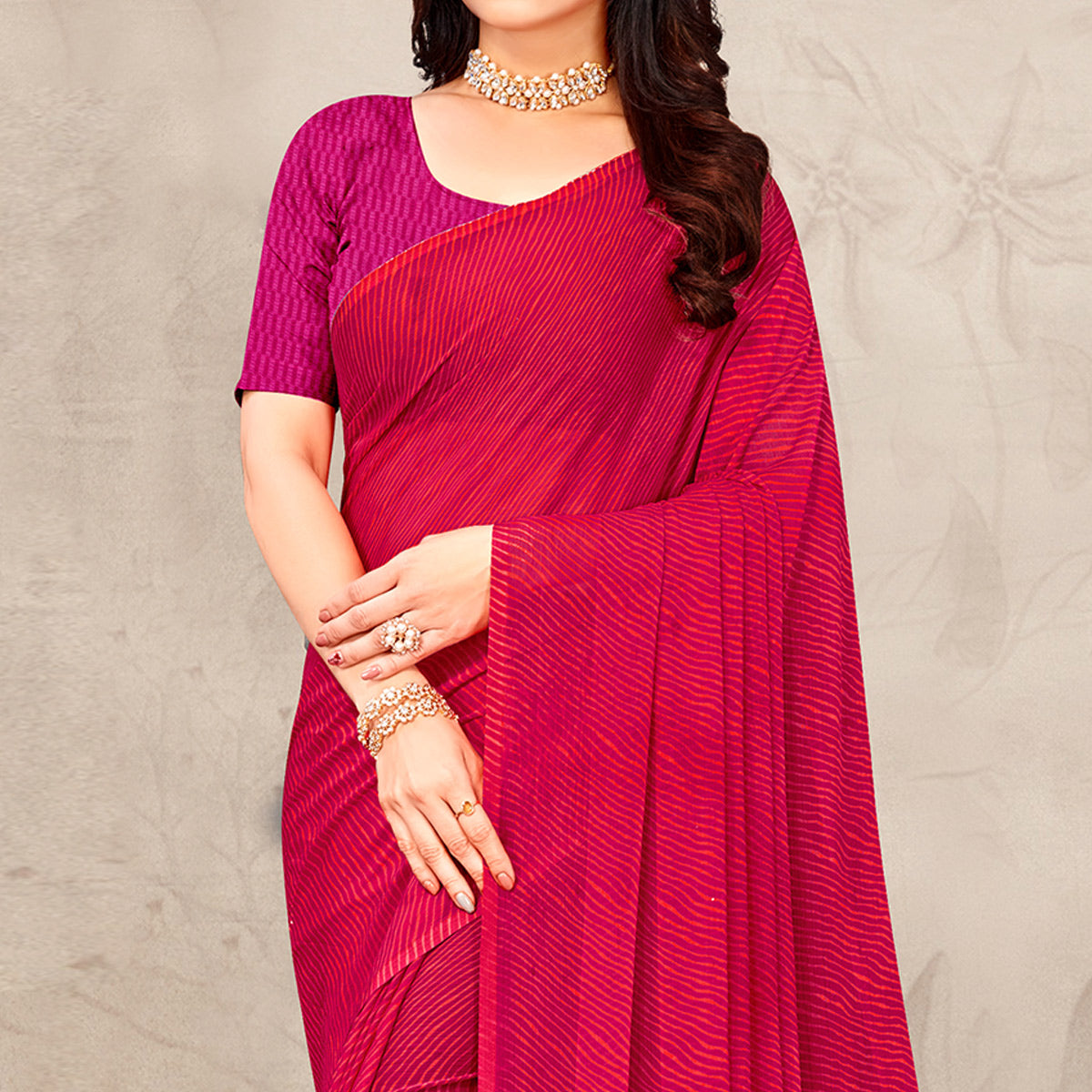 Magenta Printed Chiffon Saree