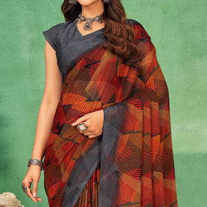 Multicolor Geometric Printed Chiffon Saree