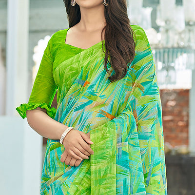 green-geometric-printed-chiffon-saree-2