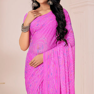 Magenta Bandhani Printed Chiffon Saree