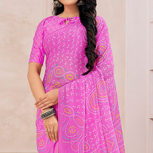 Magenta Bandhani Printed Chiffon Saree