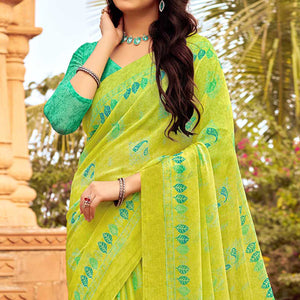Lemon Green Printed Chiffon Saree