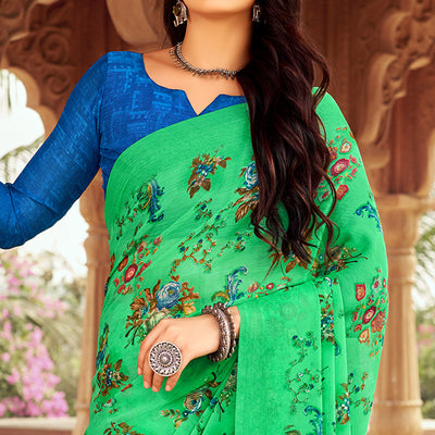 green-floral-printed-chiffon-saree-8