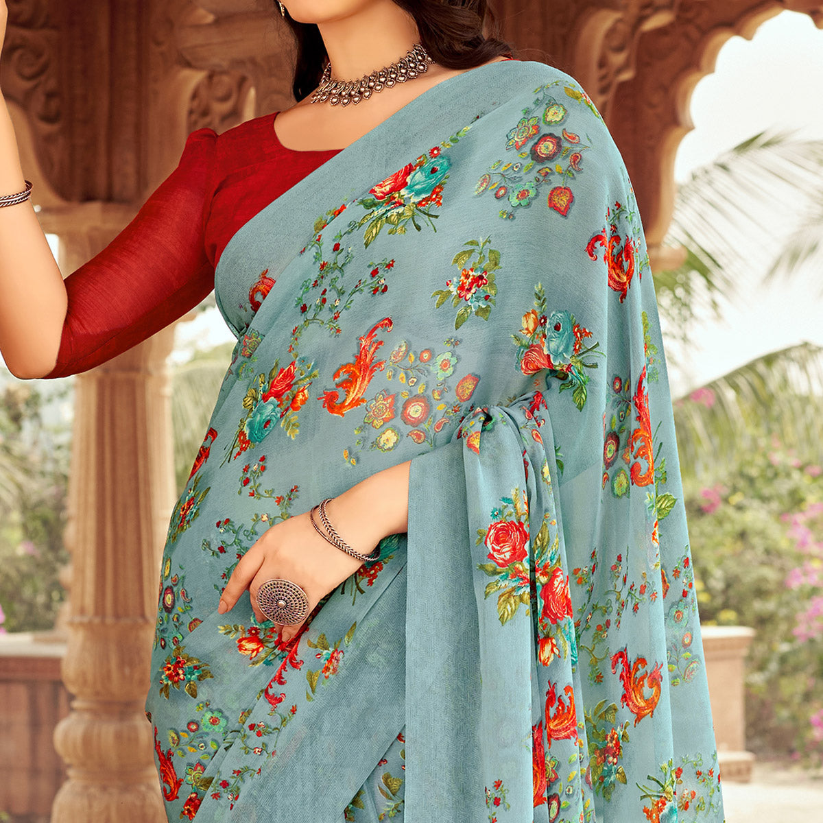 grey-floral-printed-chiffon-saree-4