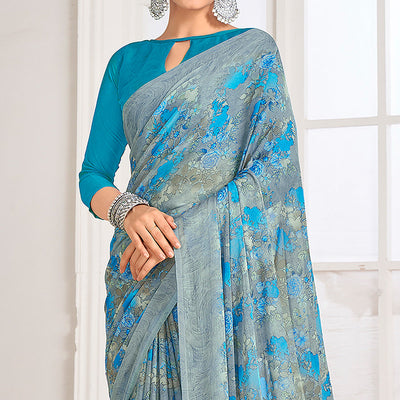 grey-blue-floral-printed-chiffon-saree