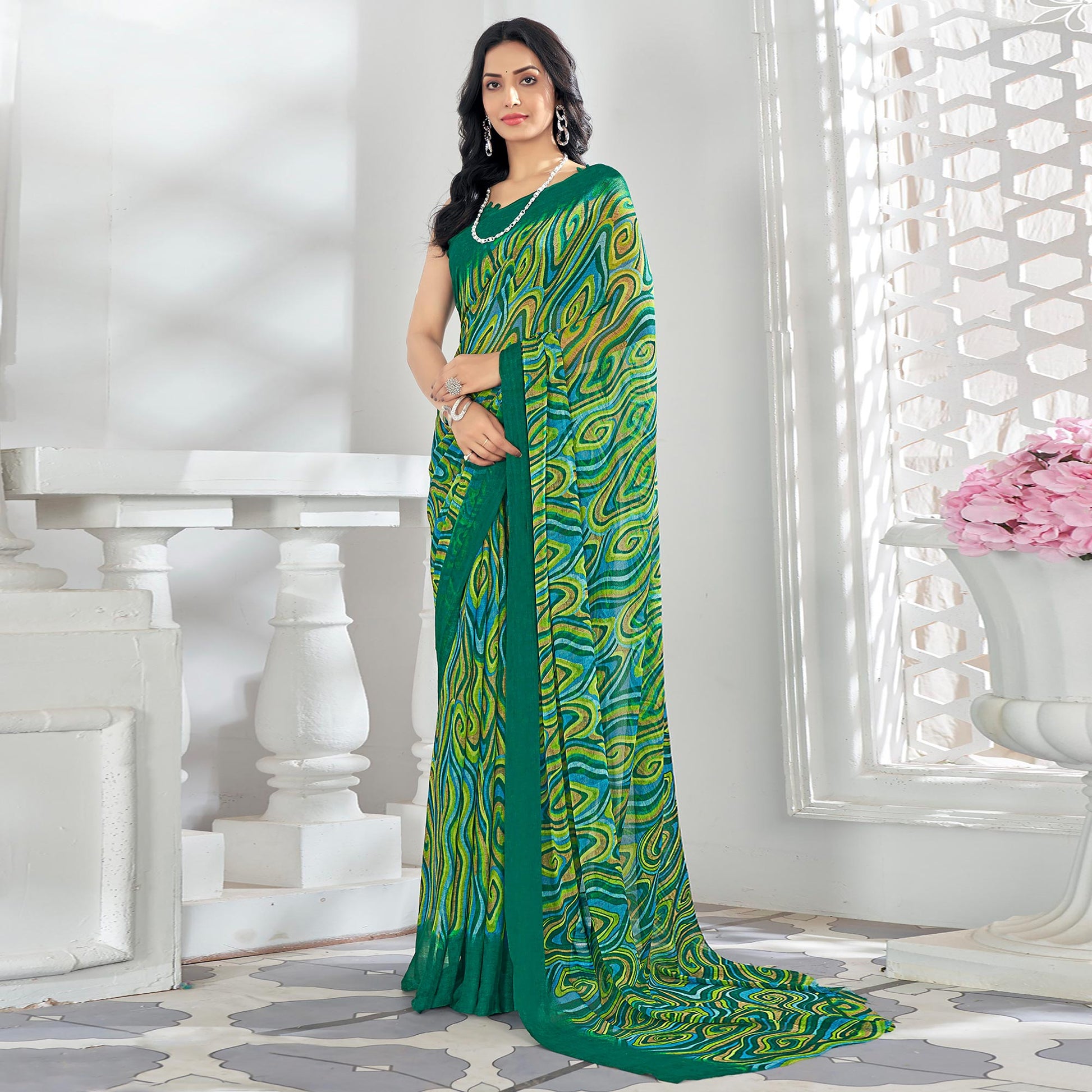 green-printed-chiffon-saree-12