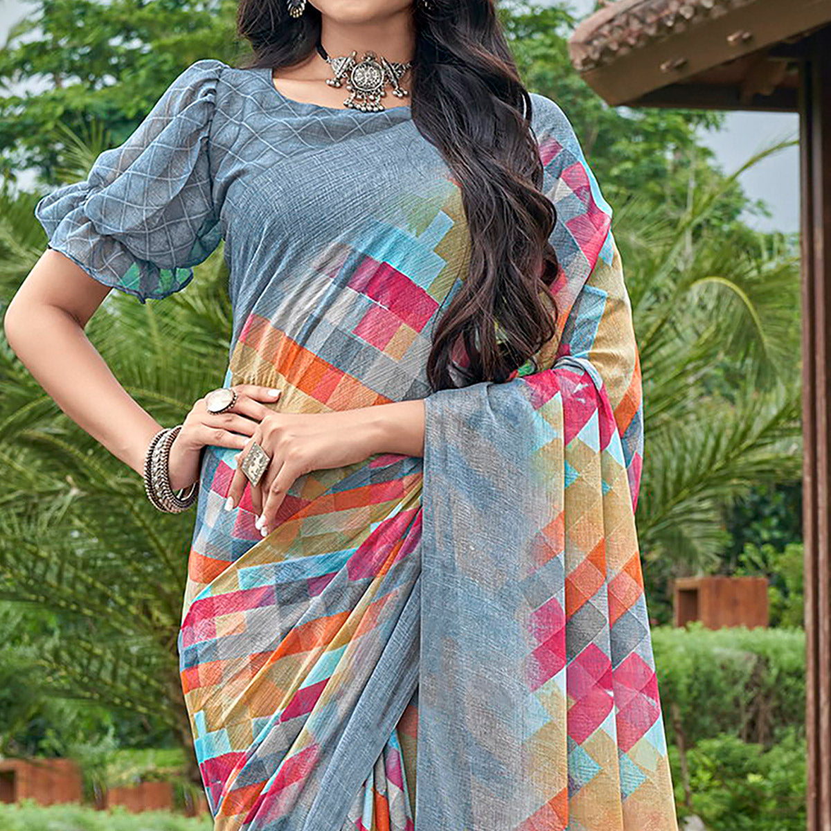 grey-geometric-printed-chiffon-saree-1
