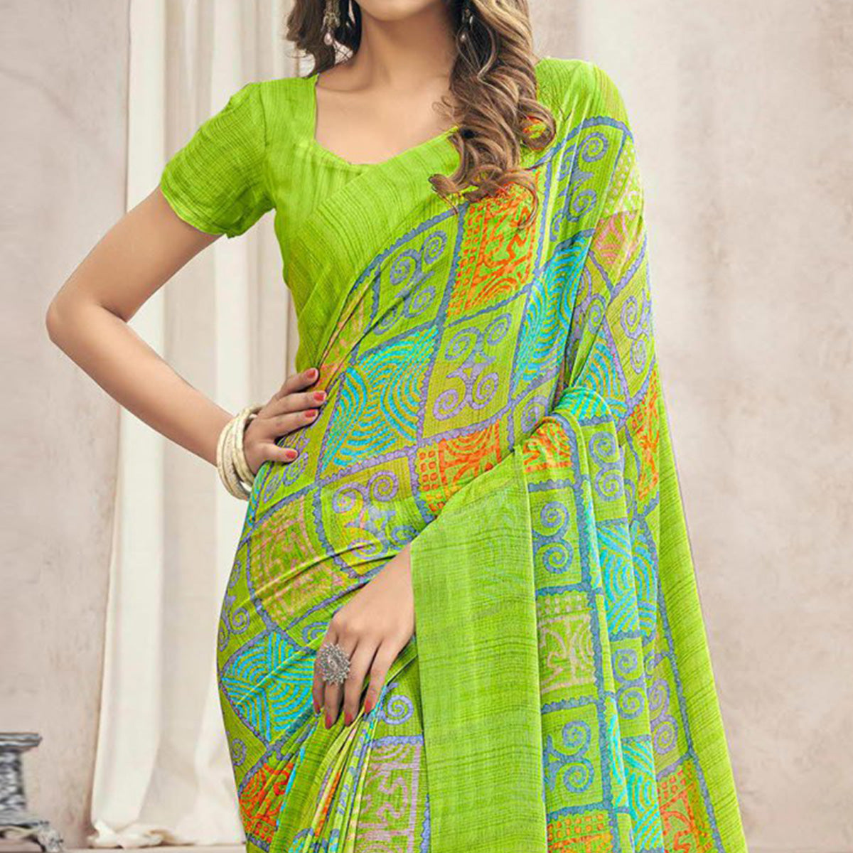 green-printed-chiffon-saree-6