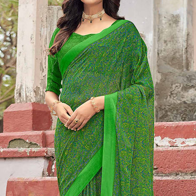 green-floral-printed-chiffon-saree-5