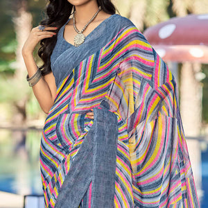 Grey Printed Chiffon Saree