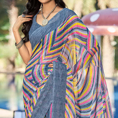 Grey Printed Chiffon Saree