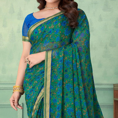 green-floral-printed-chiffon-saree-with-lace-border