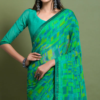 green-geometric-printed-chiffon-saree-4