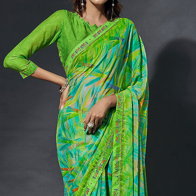 green-printed-chiffon-saree-with-lace-border-1
