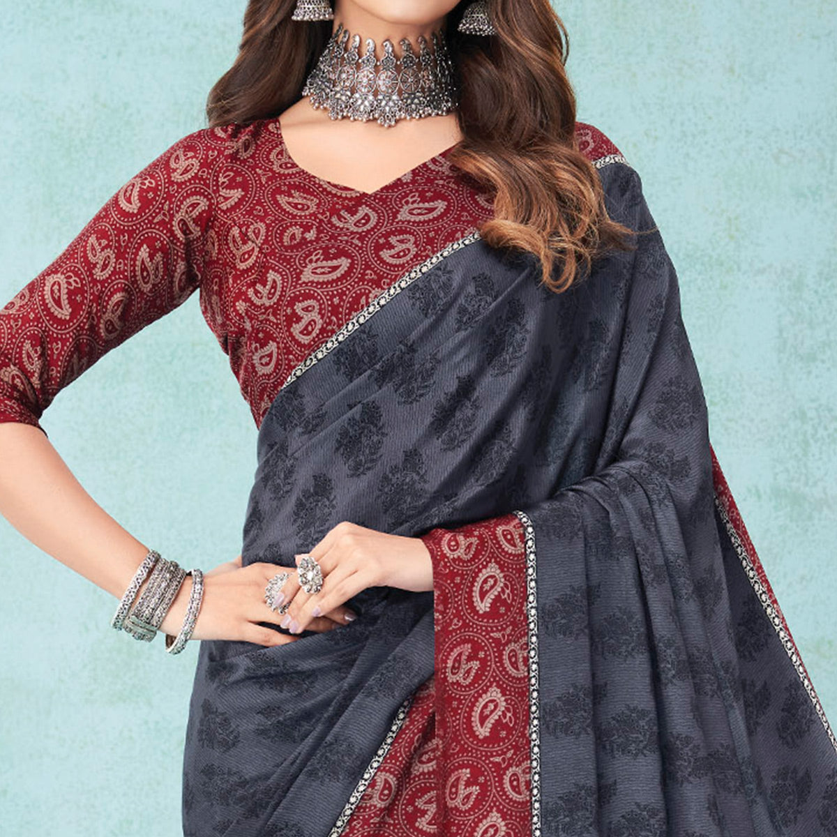 grey-floral-printed-crepe-silk-saree