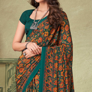 green-floral-printed-crepe-saree