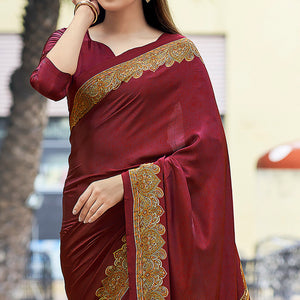 Maroon Printed Crepe Silk Saree