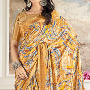 Chikoo Printed Crepe Silk Saree