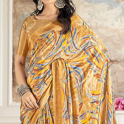 Chikoo Printed Crepe Silk Saree