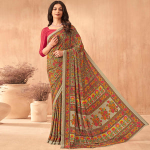 Multicolor Floral Printed Crepe Saree