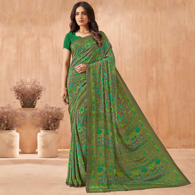 green-floral-printed-crepe-saree-1
