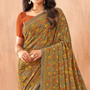 Multicolor Floral Printed Crepe Saree