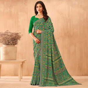 green-floral-printed-crepe-saree-2