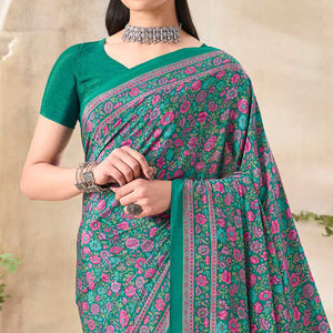 green-floral-printed-crepe-saree-4