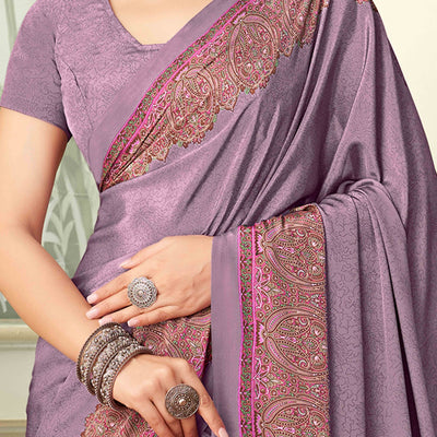 Mauve Floral Printed Crepe Silk Saree