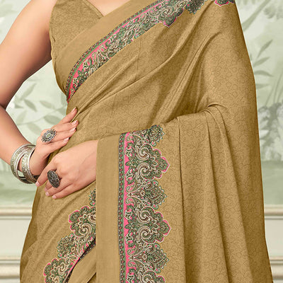 Dark Mustard Floral Printed Crepe Silk Saree