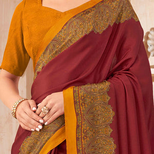 Maroon Floral Printed Crepe Silk Saree