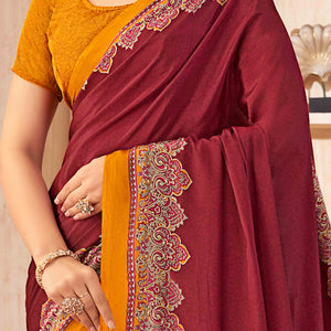 Maroon Floral Printed Crepe Silk Saree