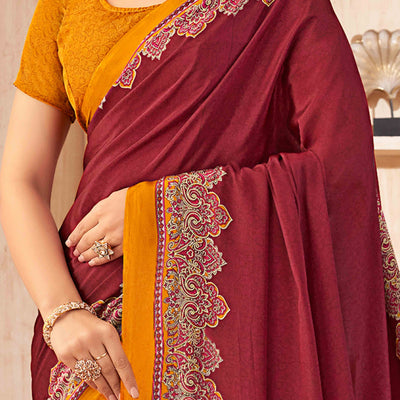 Maroon Floral Printed Crepe Silk Saree