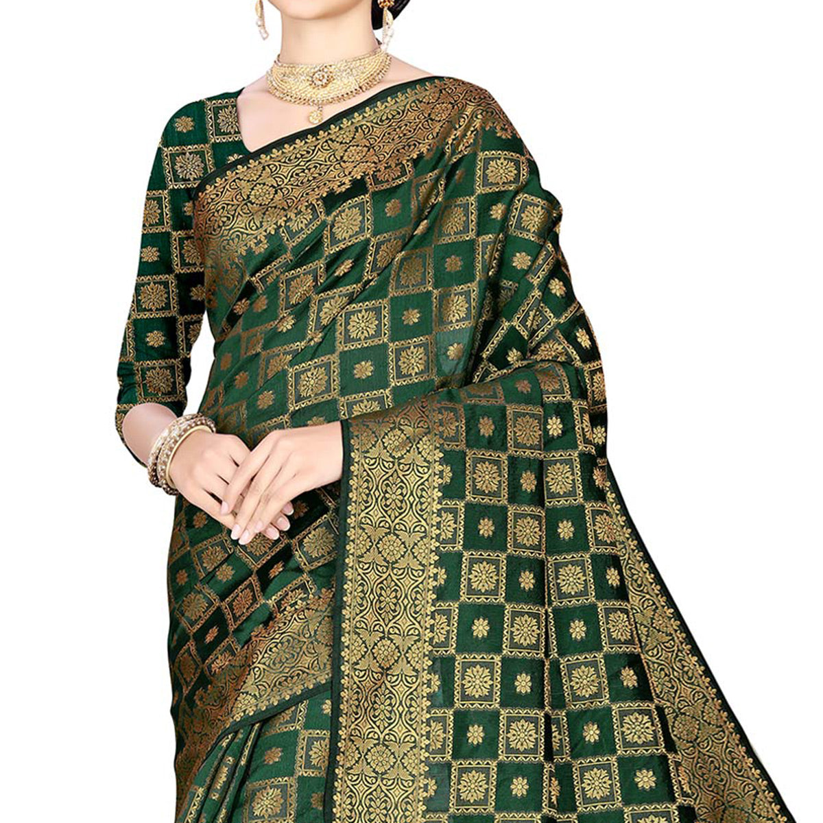 green-floral-woven-jacquard-saree-2