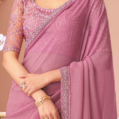 Dusty Pink Sequins Embroidered Georgette Saree