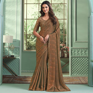 Chikoo Embroidered Georgette Designer Saree