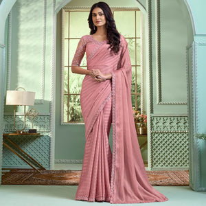 Dusty Pink Embroidered Georgette Designer Saree