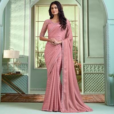 Dusty Pink Embroidered Georgette Designer Saree